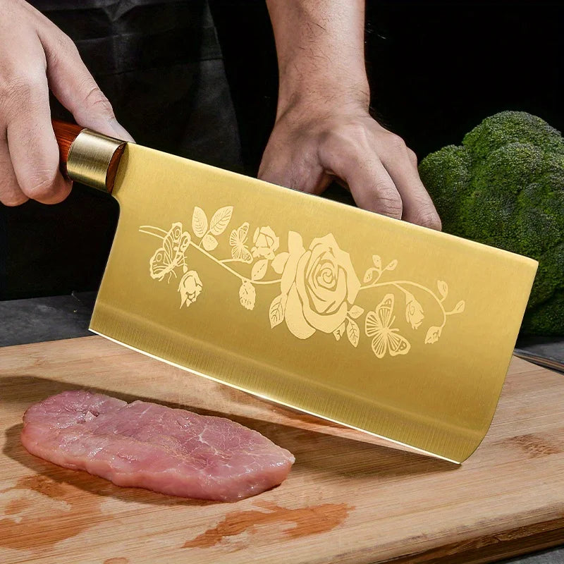 Deluxe Gold Titanium-Plated Professional Chef's Knife