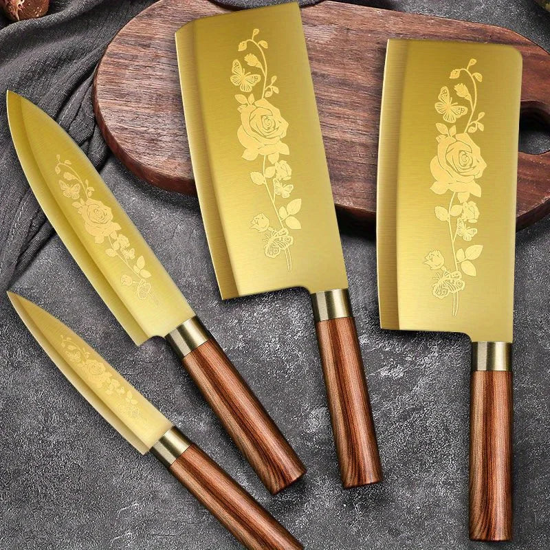 Deluxe Gold Titanium-Plated Professional Chef's Knife