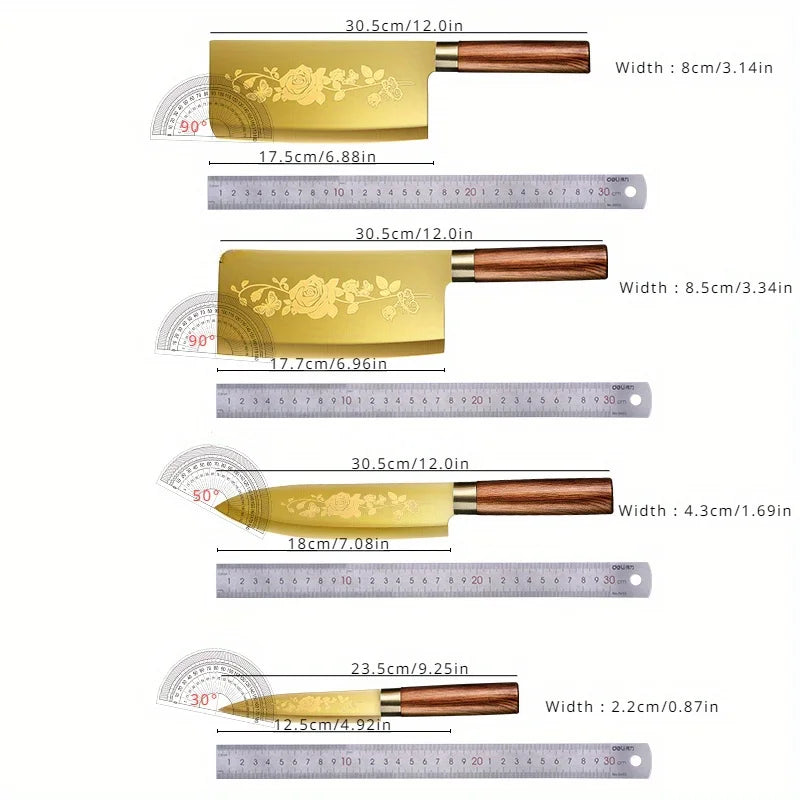 Deluxe Gold Titanium-Plated Professional Chef's Knife